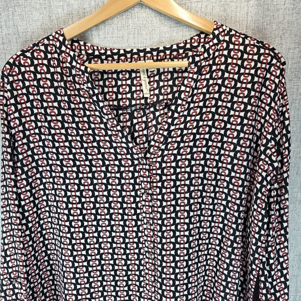 Grand & Greene Top Tunic Women's V-Neck Geometric Multicolor Print Large Boho